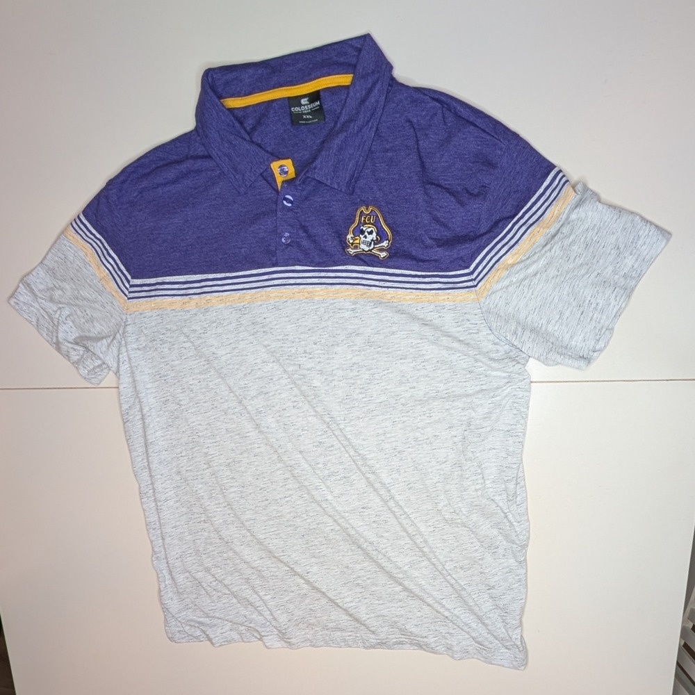 ECU Pirates Mens Colosseum Polo Shirt‎ Purple Gray Short Sleeve XXL